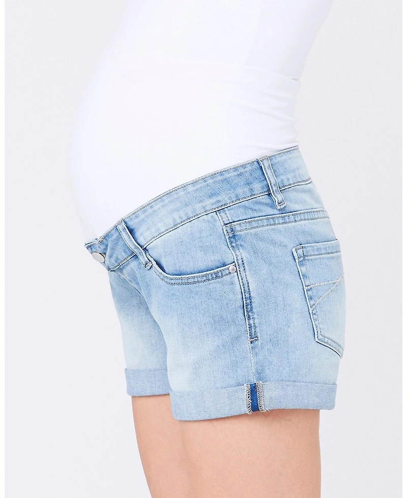 Ripe Maternity Maternity Light Wash Denim Shorts with Over Tummy Waistband