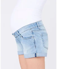 Ripe Maternity Maternity Light Wash Denim Shorts with Over Tummy Waistband