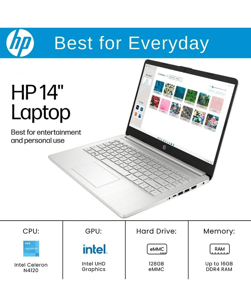 Kuu Essential Daily Traditional Laptop, 14" Hd Display, Intel Celeron N4120 Processor, 16GB 128GB eMMC1 Year Microsoft Office 365, Fast Charge, W