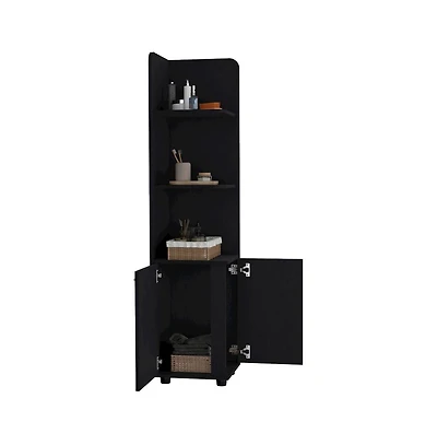 Tuhome Malibu Corner Linen Cabinet Black Mdf