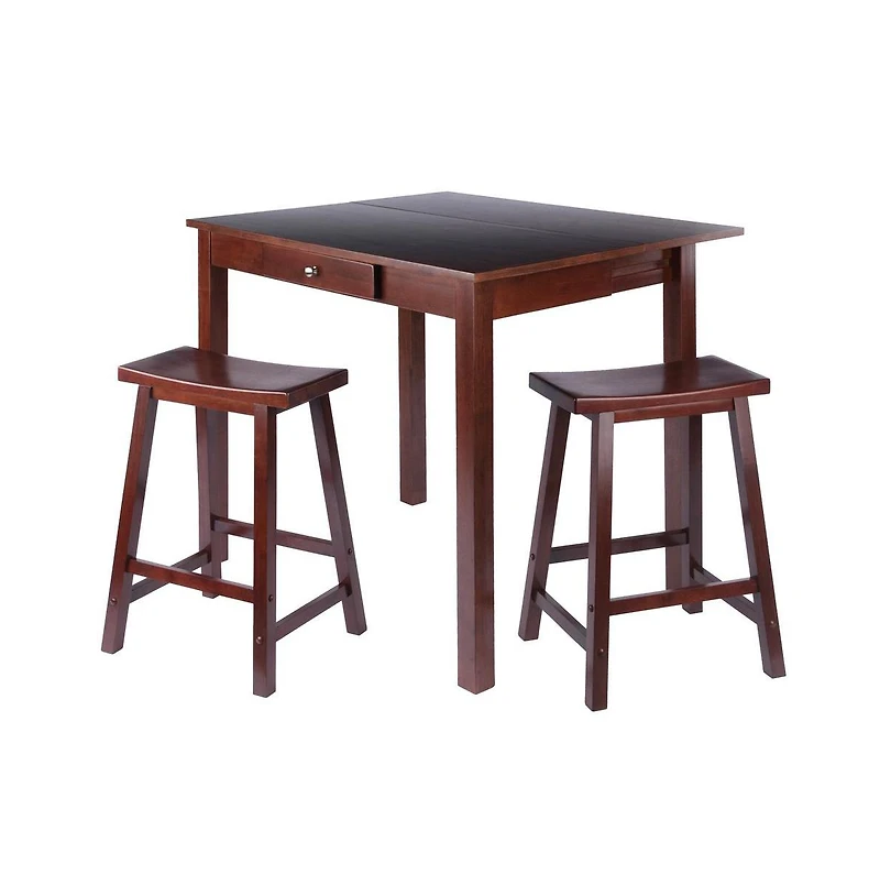 Winsome Wood Perrone 3pc Set High Table with Saddle Seat Stools