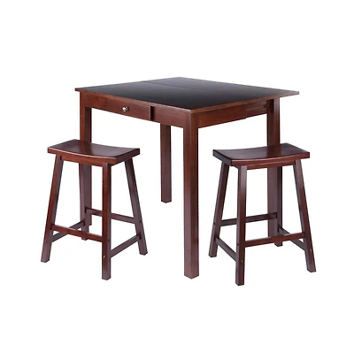 Winsome Wood Perrone 3pc Set High Table with Saddle Seat Stools