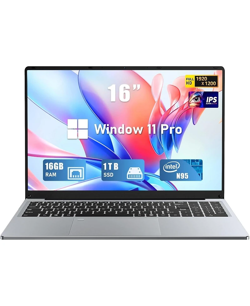 Gaming Laptop, 16 Inch Fhd Display (1920 x 1200), N95 Laptop Computer (up to 3.4GHz), 16GB Ram 1TB Ssd, Supports 180 Angle Opening, Bluetooth, Backlit