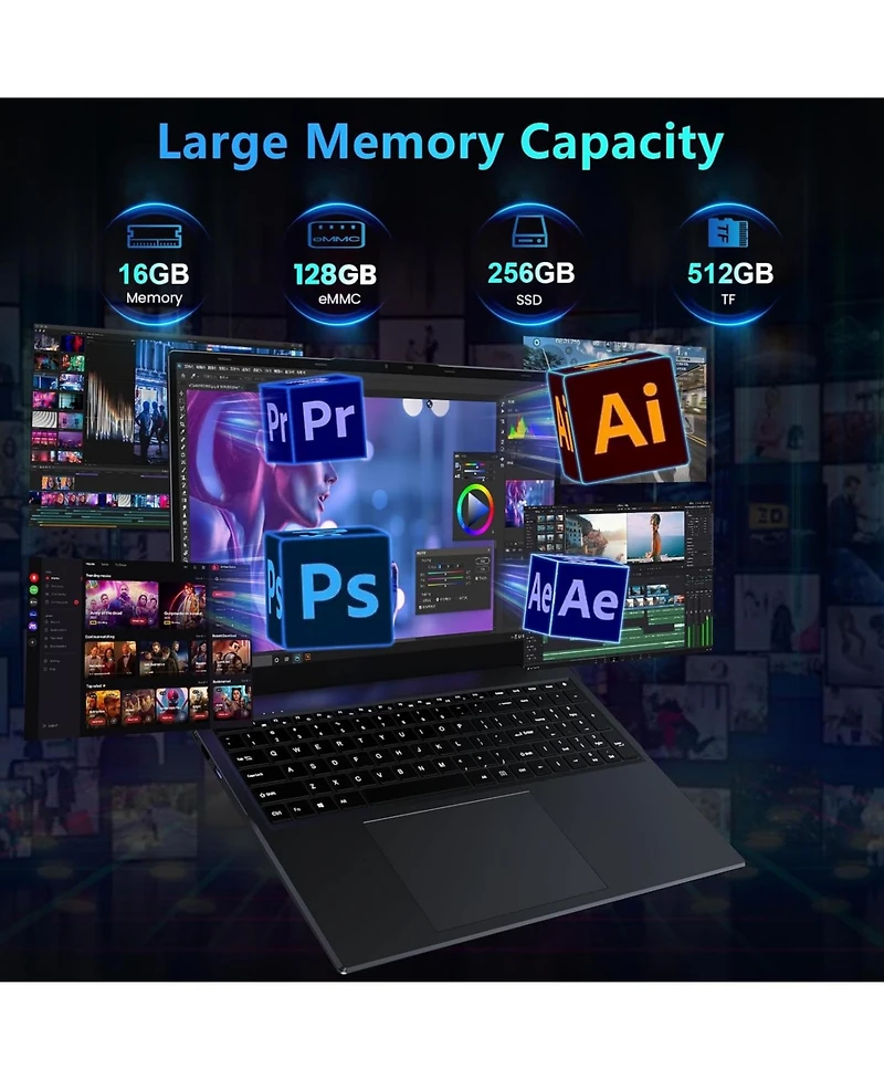17.6 inch Student-Laptop Computer, 2025 16GB Ram 384GB Ssd Expandable 512GB Windows 11 Laptop, Quad-Cores Processor, 1080P Fhd Display, 1 Year Office