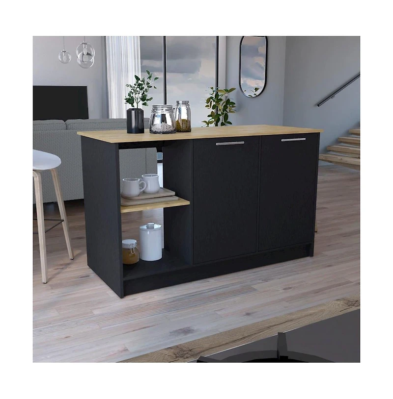Tuhome Juniper Kitchen Island Black / Macadamia Mdf