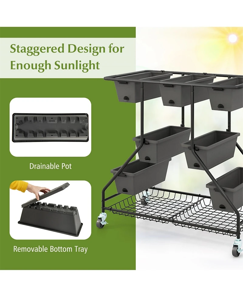 Gymax 3-tier Vertical Raised Garden Bed w/ 7 Planter Boxes Drainage Holes Storage Shelf