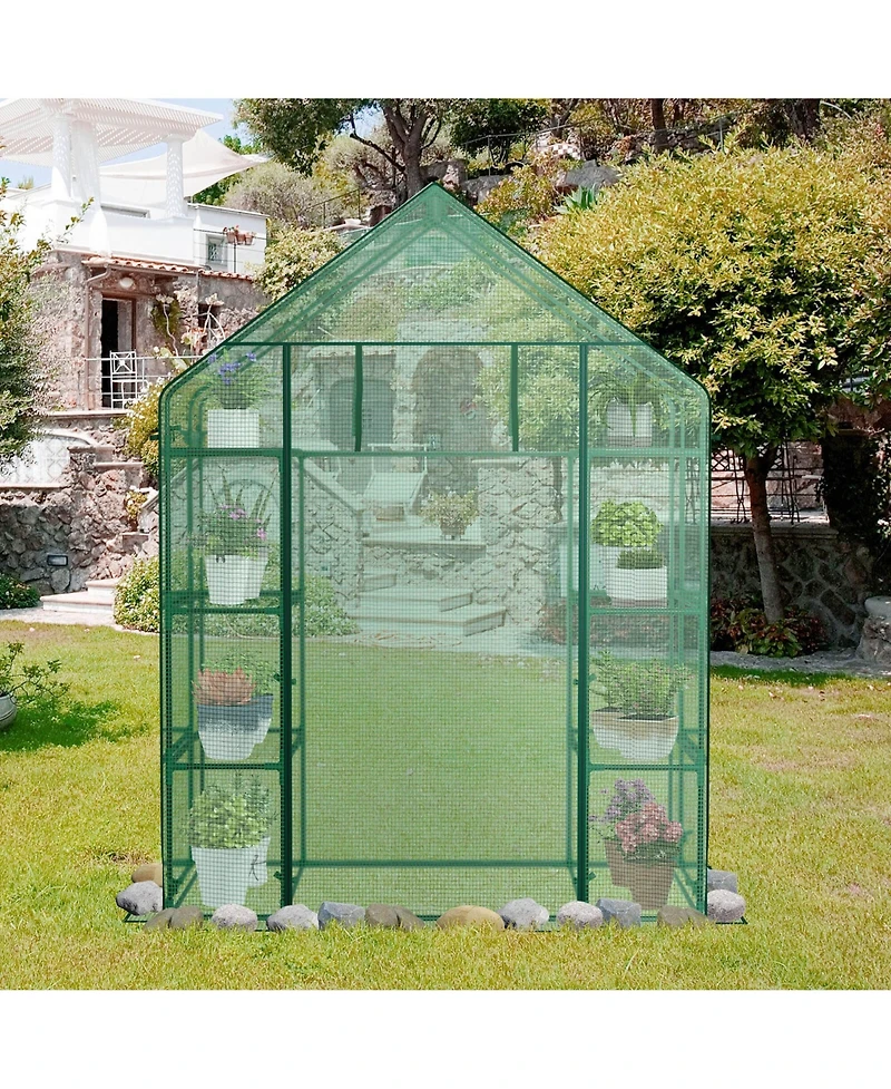 Costway Portable Mini Walk In Outdoor 4 Tier 8 Shelves Greenhouse