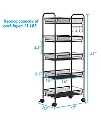 Costway 5 Tier Storage Rack Trolley Cart Home Kitchen Organizer Utility Baskets