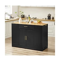 Maison Boucle 53.2" White Kitchen Island with Drawer, Cabinets, Spice Rack & Hidden Trash Can Storage, Modern Farmhouse Style-Maison
