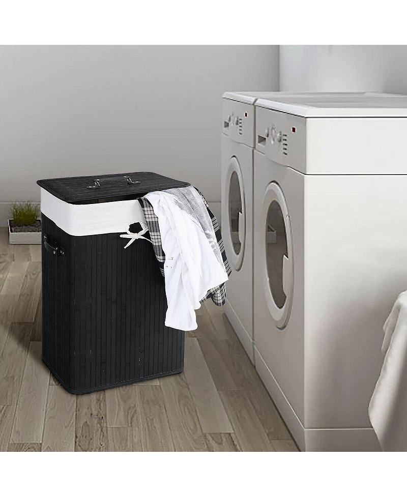 Rectangle Bamboo Hamper Laundry Basket Washing Cloth Bin Lid