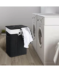 Rectangle Bamboo Hamper Laundry Basket Washing Cloth Bin Lid