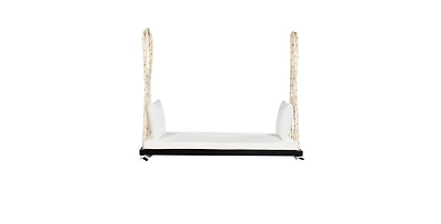 63 Inch Acacia Wood Porch Swing with Cushion and Hemp Ropes