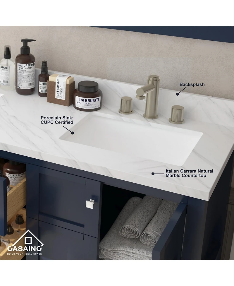 Casainc 60-Inch Solid Wood Bathroom Vanity with Matching Top and Ceramic Basin