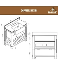Casainc 36-Inch Solid Wood Bathroom Vanity with Quartz Bullnose Top and Ceramic Basin