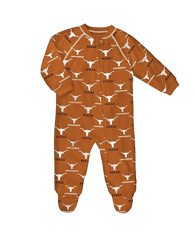 Outerstuff Baby Boys and Girls Texas Orange Longhorns All-Over Print Raglan Full-Zip Coverall