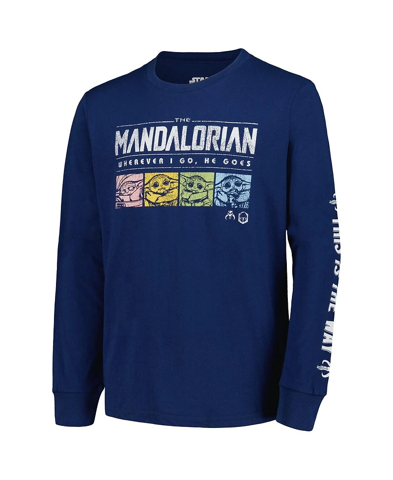 Mad Engine Big Boys and Girls the Mandalorian Baby Yoda Retro Pop Long Sleeve T-Shirt
