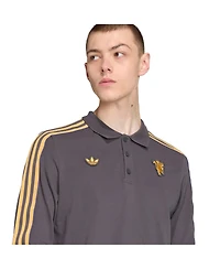 Adidas Men's Gray Manchester United Terrace Icons Long Sleeve Polo Shirt