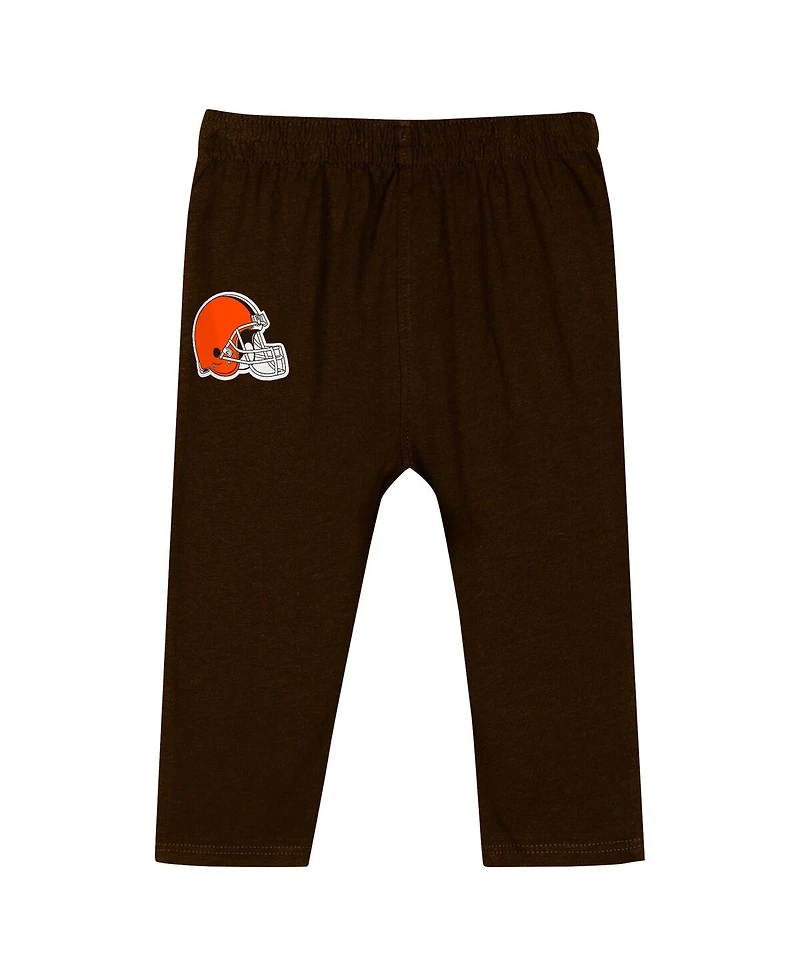 Outerstuff Baby Boys and Girls Brown Cleveland Browns Double Up Long Sleeve Bodysuit Pants Set