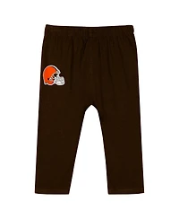 Outerstuff Baby Boys and Girls Brown Cleveland Browns Double Up Long Sleeve Bodysuit Pants Set