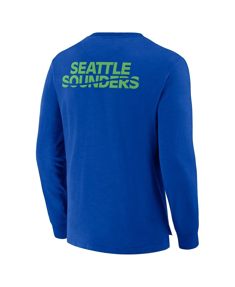 Fanatics Men's Blue Seattle Sounders Fc Lob Attempt Stadium Slub Long Sleeve T-Shirt