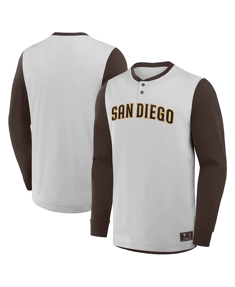 Fanatics Men's Gray/Brown San Diego Padres Clubhouse Long Sleeve Henley Shirt
