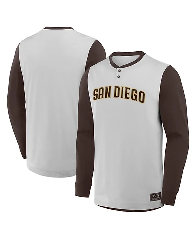 Fanatics Men's Gray/Brown San Diego Padres Clubhouse Long Sleeve Henley Shirt