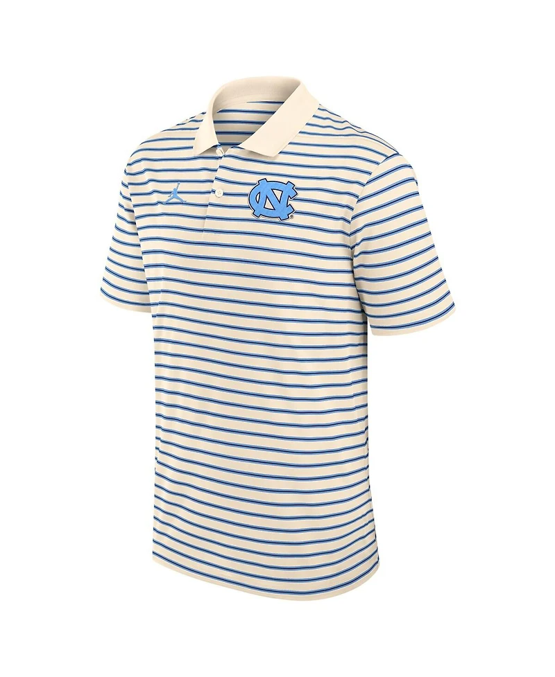 Jordan Men's Tan/Carolina Blue North Carolina Tar Heels Striped Primary Logo Performance Polo Shirt