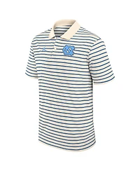 Jordan Men's Tan/Carolina Blue North Carolina Tar Heels Striped Primary Logo Performance Polo Shirt