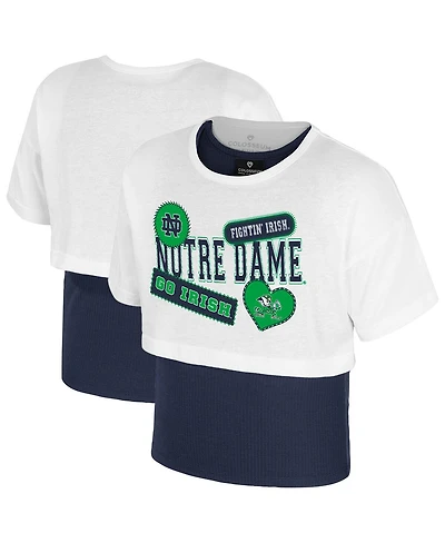 Colosseum Big Girls White Notre Dame Fighting Irish Gale Cropped 2Fer T-Shirt