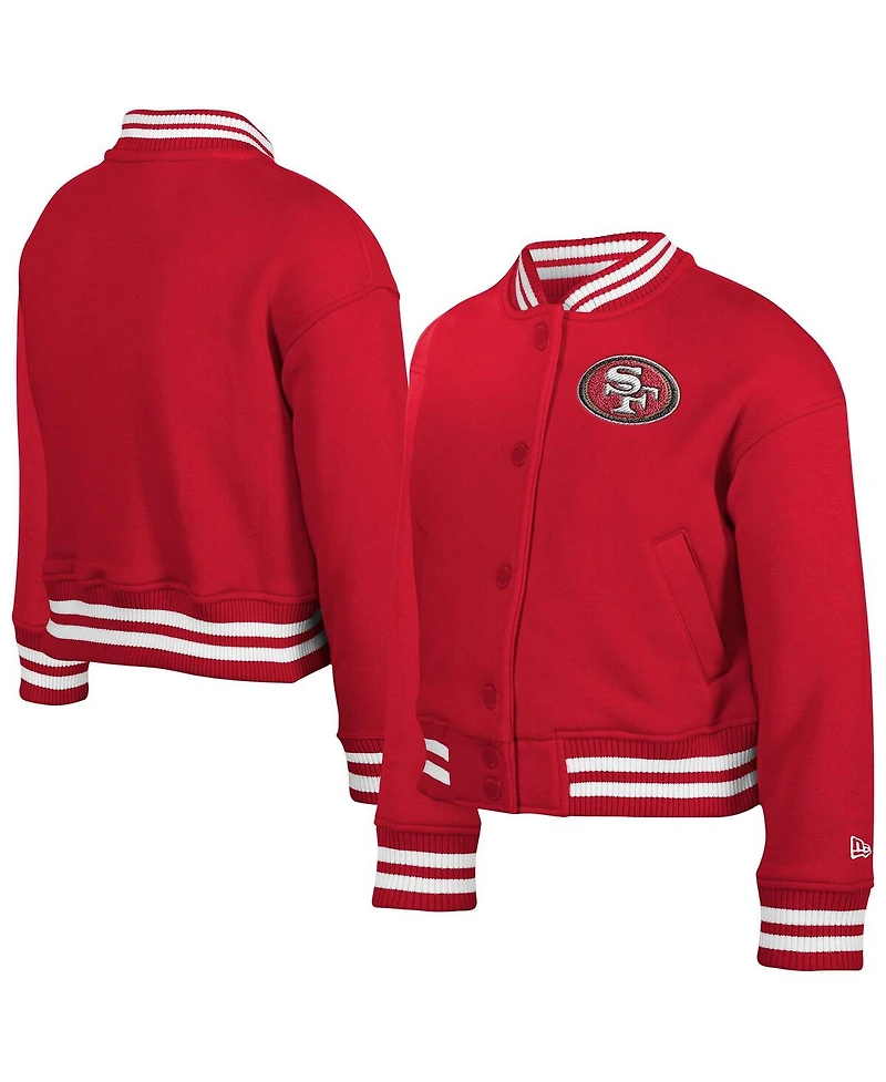 New Era Big Boys and Girls Scarlet San Francisco 49ers Chenille Applique Fleece Full-Snap Jacket