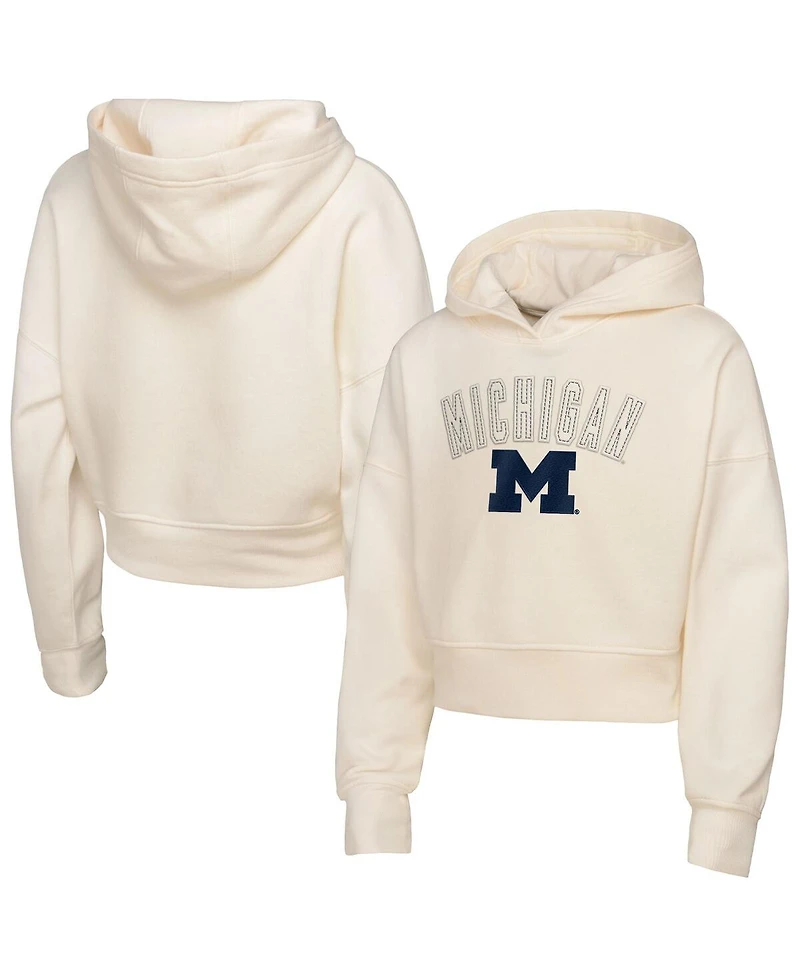 Outerstuff Big Girls Cream Michigan Wolverines Oversized Blitz Cropped Pullover Hoodie