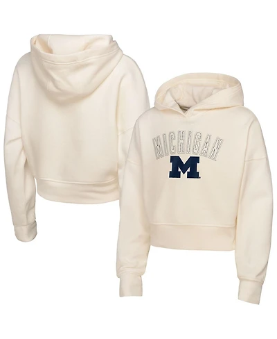 Outerstuff Big Girls Cream Michigan Wolverines Oversized Blitz Cropped Pullover Hoodie