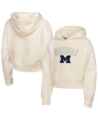 Outerstuff Big Girls Cream Michigan Wolverines Oversized Blitz Cropped Pullover Hoodie