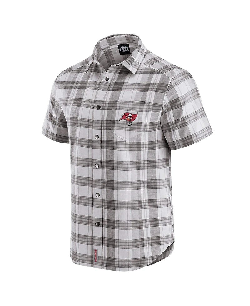 Darius Rucker Collection by Fanatics Men's Gray Tampa Bay Buccaneers Team Plaid Short Sleeve Full-Snap Shirt