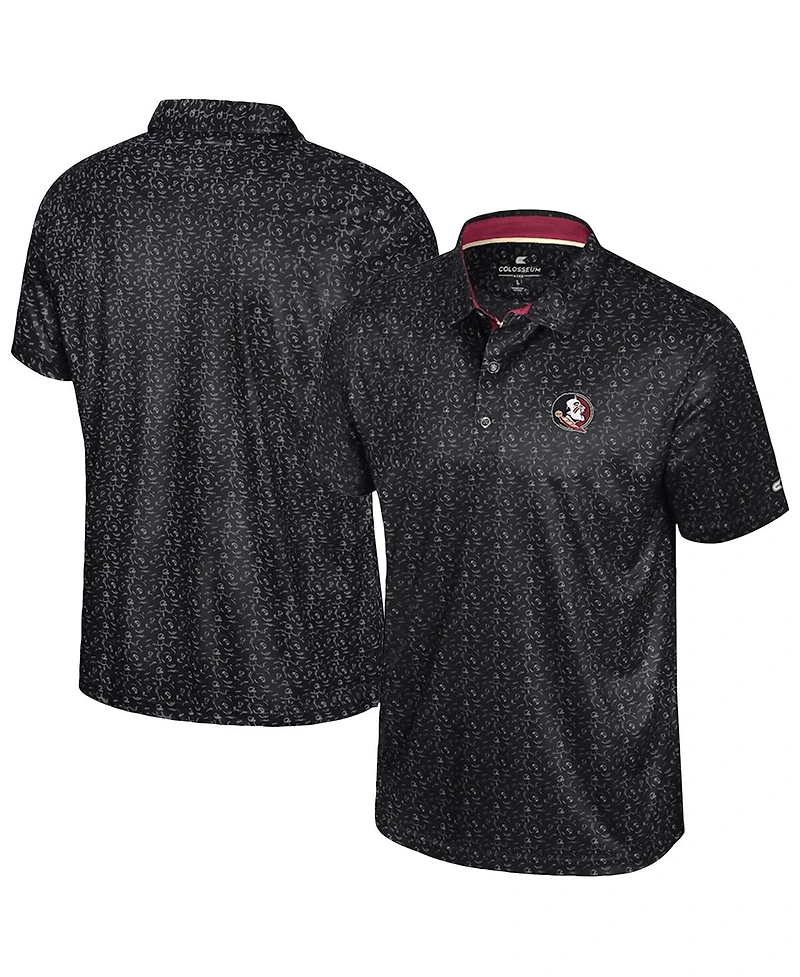 Colosseum Men's Black Florida State Seminoles Football Print Polo Shirt