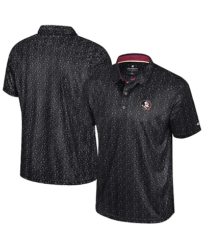 Colosseum Men's Black Florida State Seminoles Football Print Polo Shirt