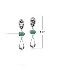 American West Jewelry Sterling Silver Green Turquoise Teardrop Double Loop Gemstone Earrings