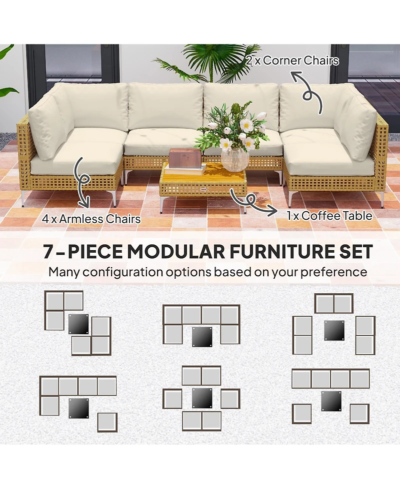 Outsunny 7 Piece Wicker Patio Furniture Set Outdoor Sectional, /