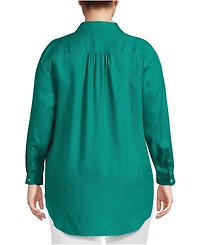Lands' End Women's Plus Linen Roll Sleeve Oversized Relaxed Tunic Top