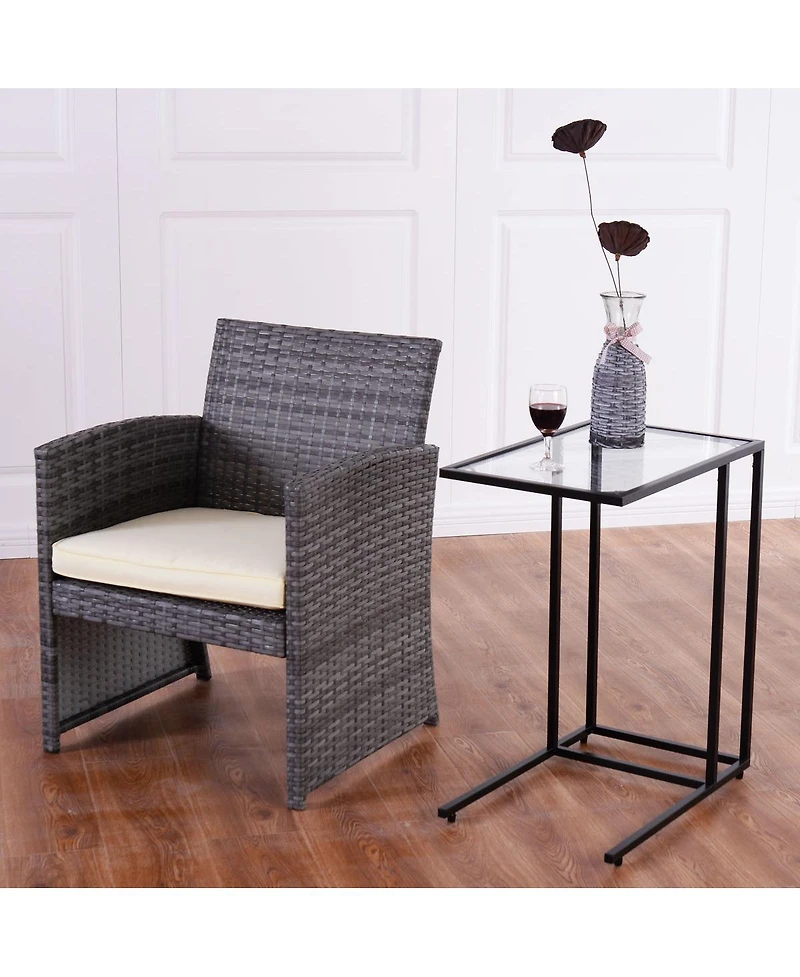 Costway Coffee Tray Side Sofa End Table Ottoman Couch Stand Tv Lap W/Glass Top