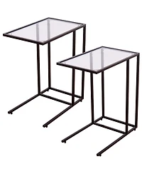 Costway Coffee Tray Side Sofa End Table Ottoman Couch Stand Tv Lap W/Glass Top