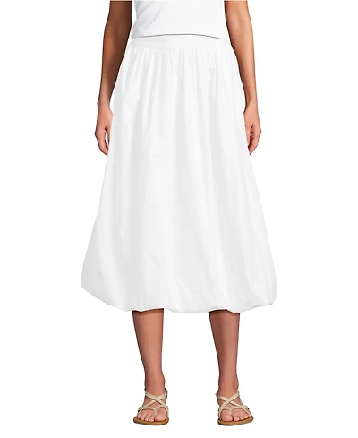 Lands' End Women's Poplin High Rise Bubble Hem Midi Skirt