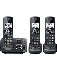 Panasonic Dect 6.0 Expandable Cordless Phone System with Answering Machine and Call Blocking - 3 Handsets - Metallic Black