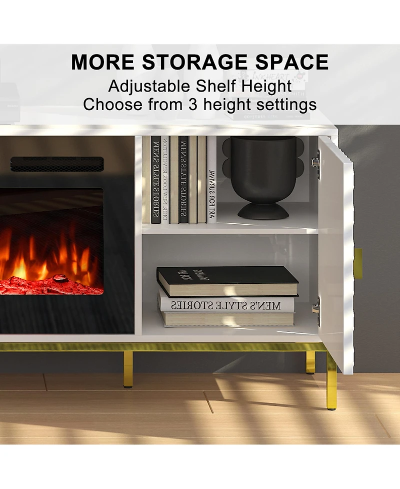 70 inches Mdf Tv Stand with 36 Fireplace and Storage Cabinets