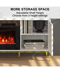 70 inches Mdf Tv Stand with 36 Fireplace and Storage Cabinets