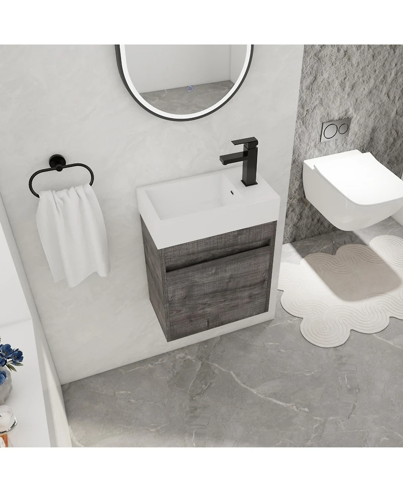 Casainc 18 Inch Bathroom Vanity with White Resin Sink and Soft-Close Cabinet Door