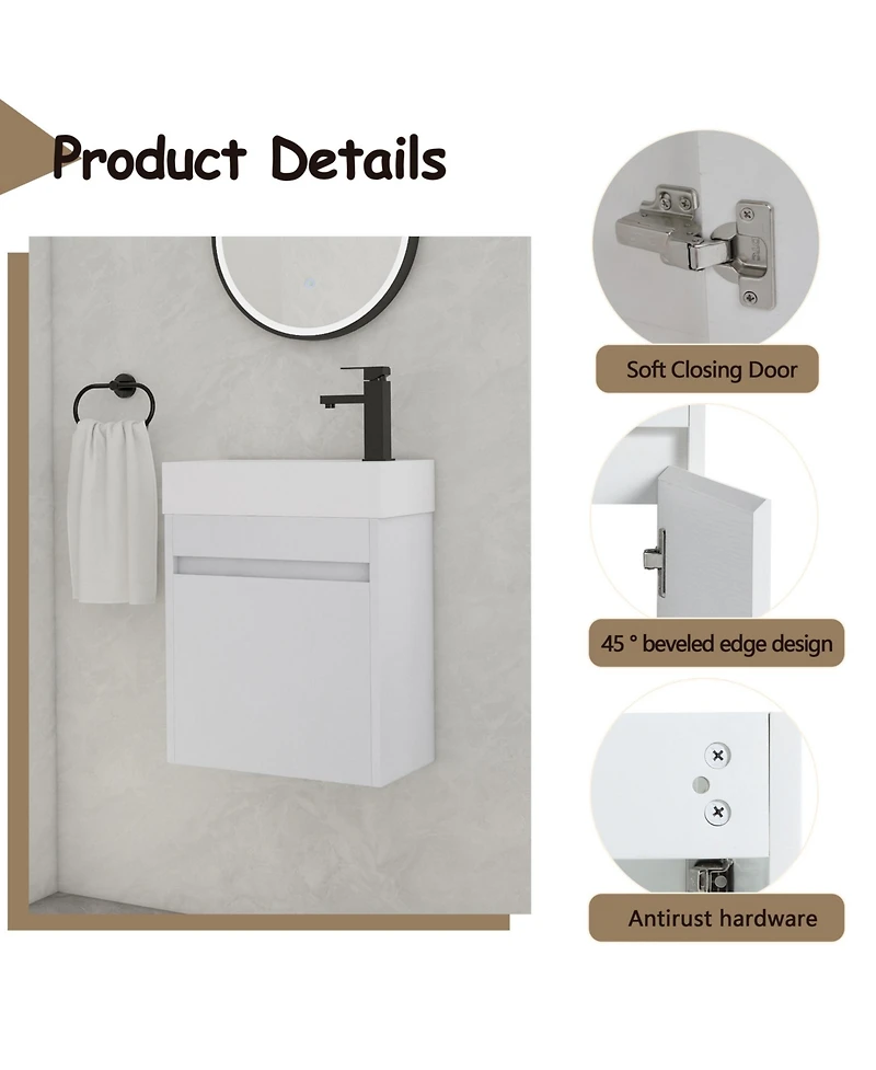 Casainc 18 Inch Bathroom Vanity with White Resin Sink and Soft-Close Cabinet Door