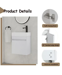 Casainc 18 Inch Bathroom Vanity with White Resin Sink and Soft-Close Cabinet Door