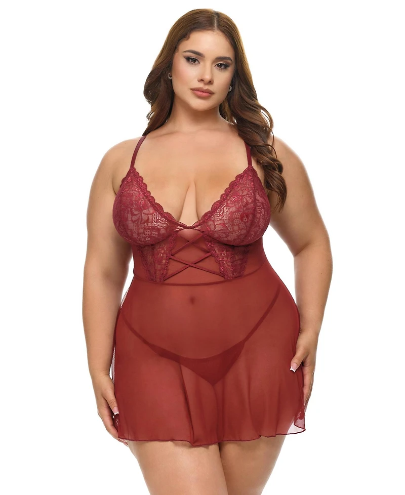 Oh La Cheri Women's Curvy Avery Sheer Babydoll
