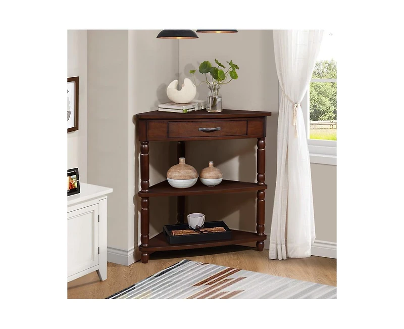 Casainc 33.8" Wood Corner Cabinet Side Table with 3 Tier Solid Legs